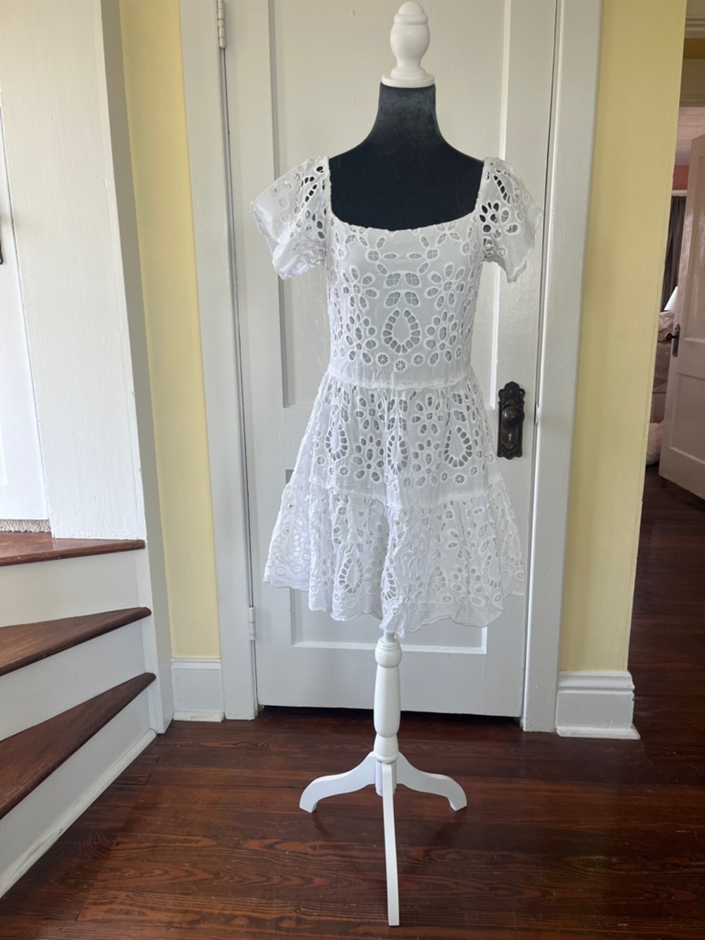 Gianni Bini White Eyelet Lace Tiered Dress